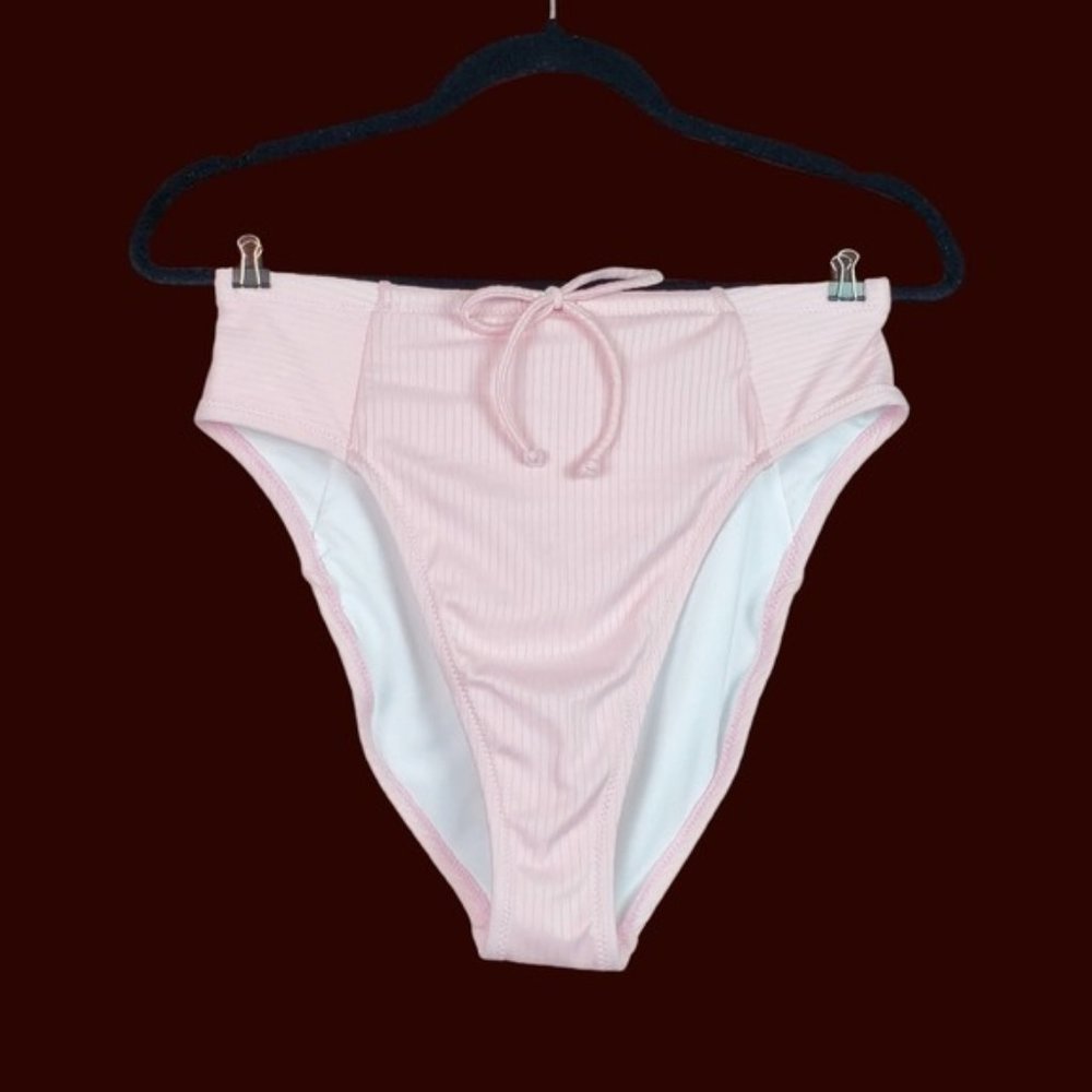 Old Navy Womens Pink High Waisted High Cut Ribbed Swimsuit Bikini Bottoms M NWT